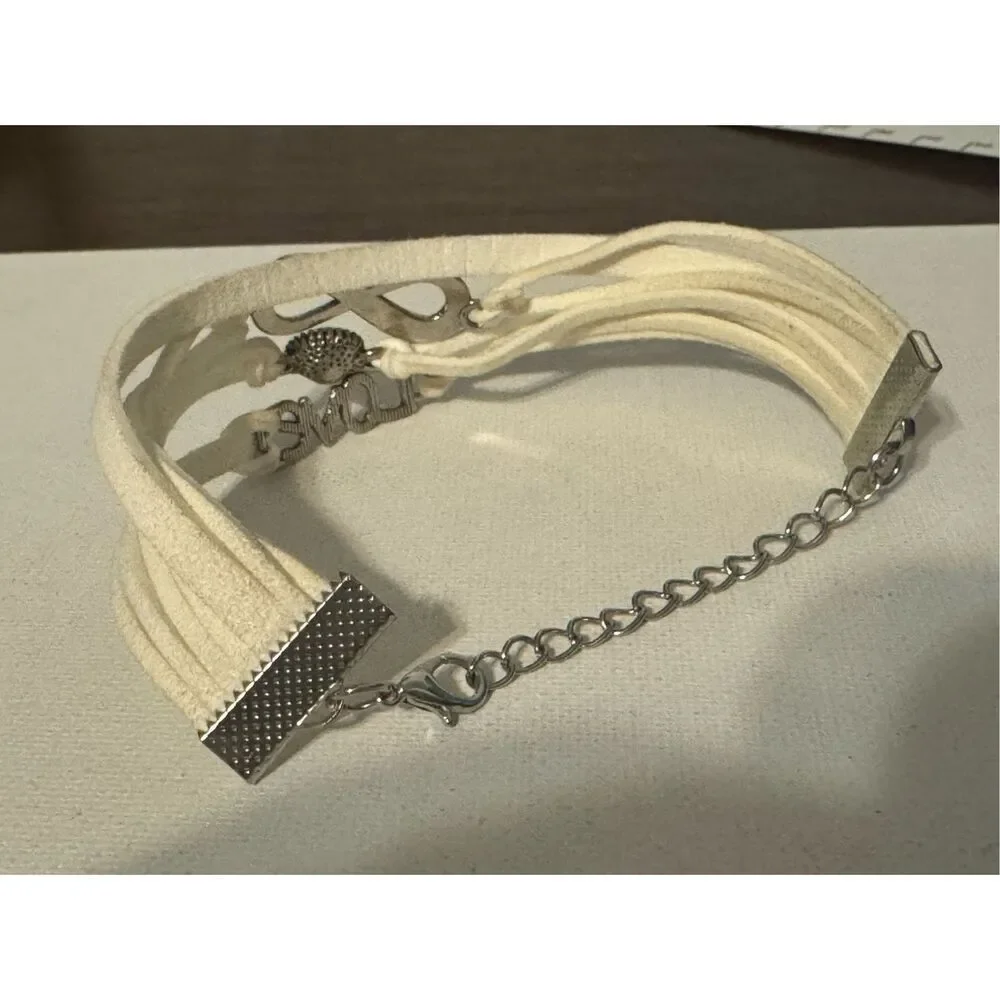 Vintage Y2K Chunky White Silver Tone Rhinestone Infinity Heart Cuff Bracelet 90s